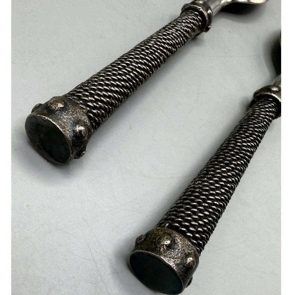 Pottery Barn Antique Rope Spoons Silver Metal Twisted Handle Set of 2 India